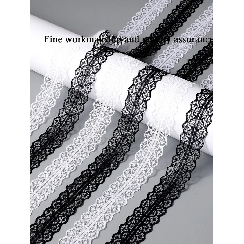 Wide Fancy Lace Shoelaces for Women Sneakers, Flat Decorative Shoe Laces for Casual Shoes, White & Black Footwear