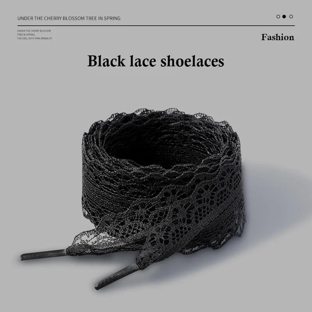 Wide Fancy Lace Shoelaces for Women Sneakers, Flat Decorative Shoe Laces for Casual Shoes, White & Black Footwear