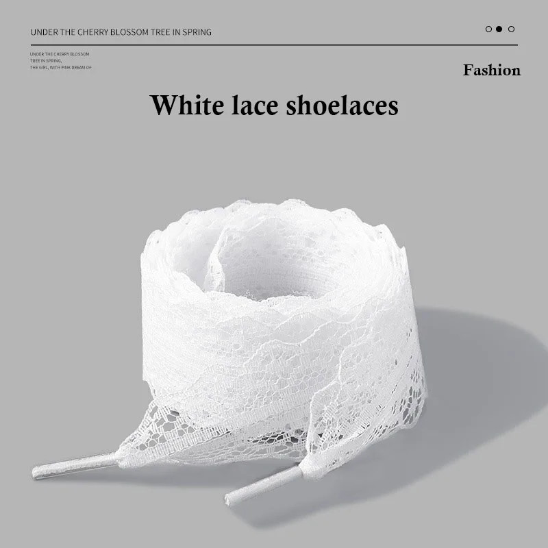 Wide Fancy Lace Shoelaces for Women Sneakers, Flat Decorative Shoe Laces for Casual Shoes, White & Black Footwear
