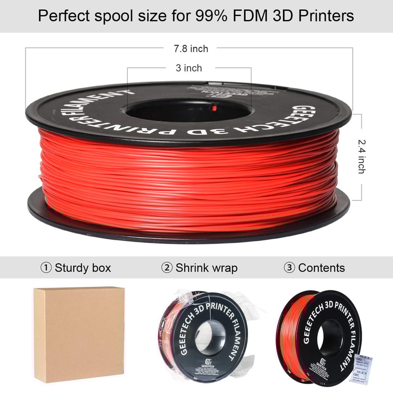 Geeetech 3D Printer Filament PLA Spool, Tangle-Free, Pure Plastic, Vacuum Packed 3D Printing Material for Smooth Layer