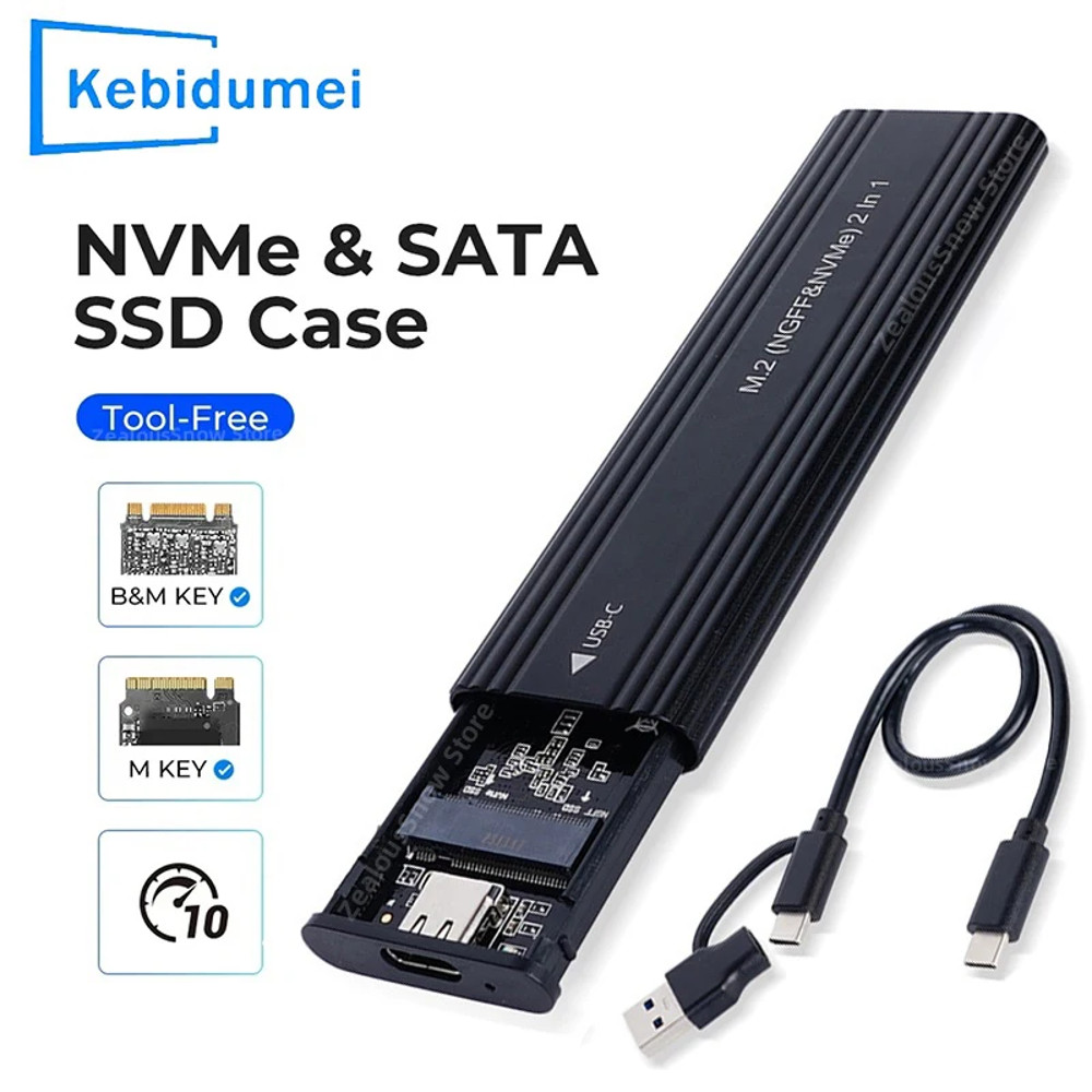 NVME M.2 SSD Enclosure 10Gbps Aluminum Case for Solid State Drive External Adapter