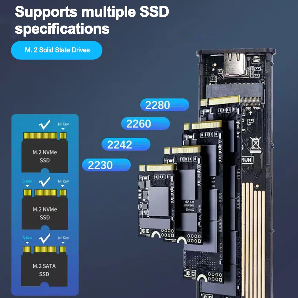 NVME M.2 SSD Enclosure 10Gbps Aluminum Case for Solid State Drive External Adapter
