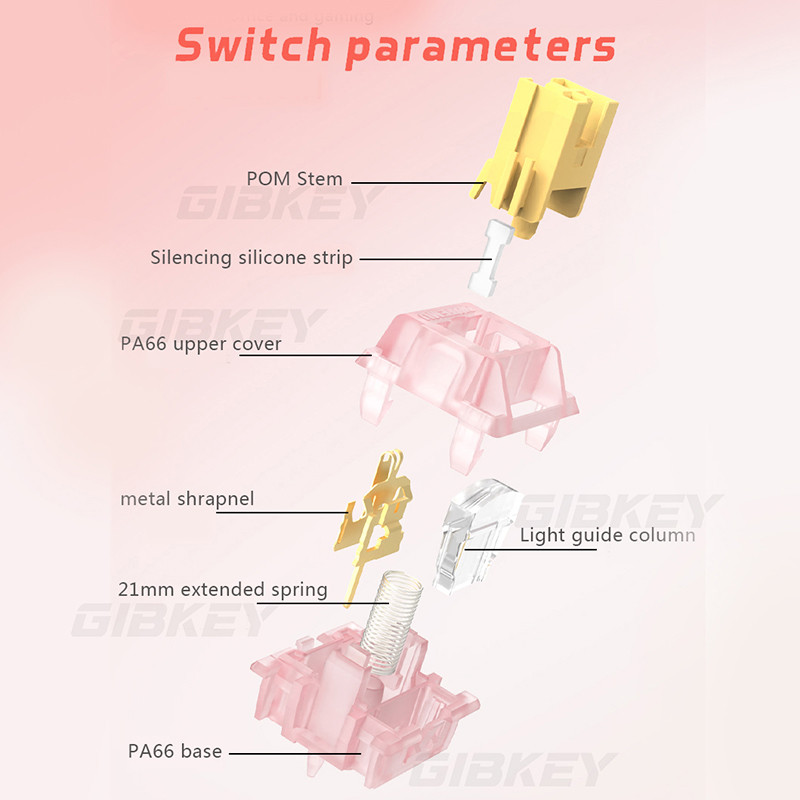 Silent Peach V3 Switch Pre-Lubed, Mute Lemon V3 Linear Tactile Switches for Mechanical Keyboard, 5-Pin Hot Swap Compatib
