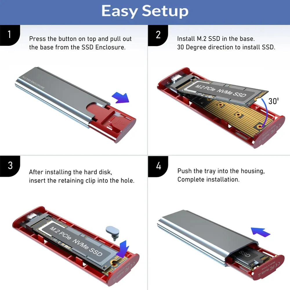 SSD Enclosure Adapter USB 3.2 Gen2 10Gbps M2 SSD Case USB-C External Enclosure Compatible with M, B, B&M Key Drives