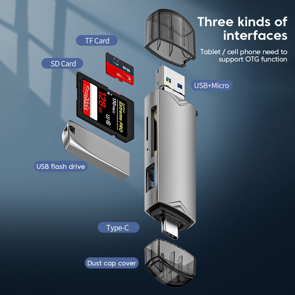 Multifunctional 6 In 1 USB To Type C Micro USB OTG Card Reader Universal SD TF Adapter HighSpeed Tr 1