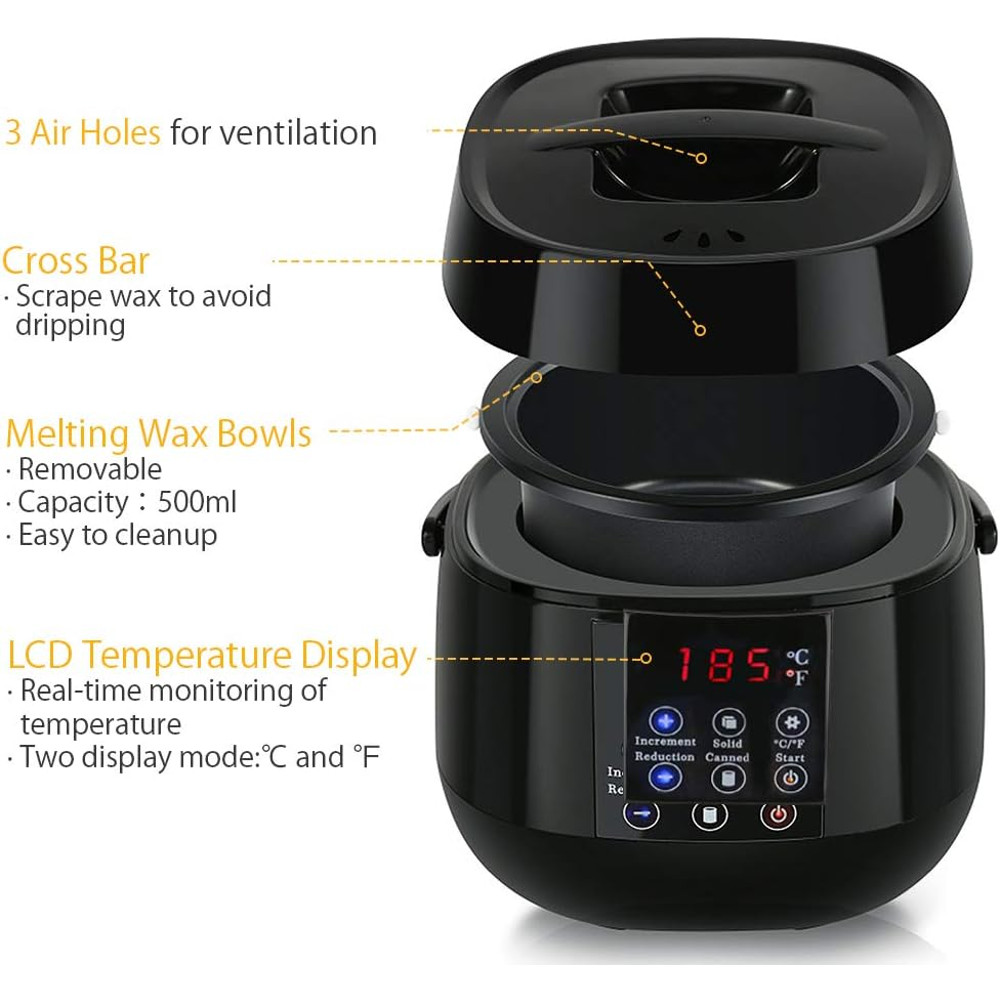 500ml Wax Heater Machine for Hair Removal – LCD Temperature Display Wax Warmer Pot for Depilatory Waxing Beans