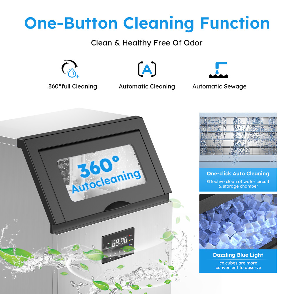 Commercial Ice Maker Machine Large Storage Bin, Auto Self-Cleaning, Perfect for Home, Bar & Business