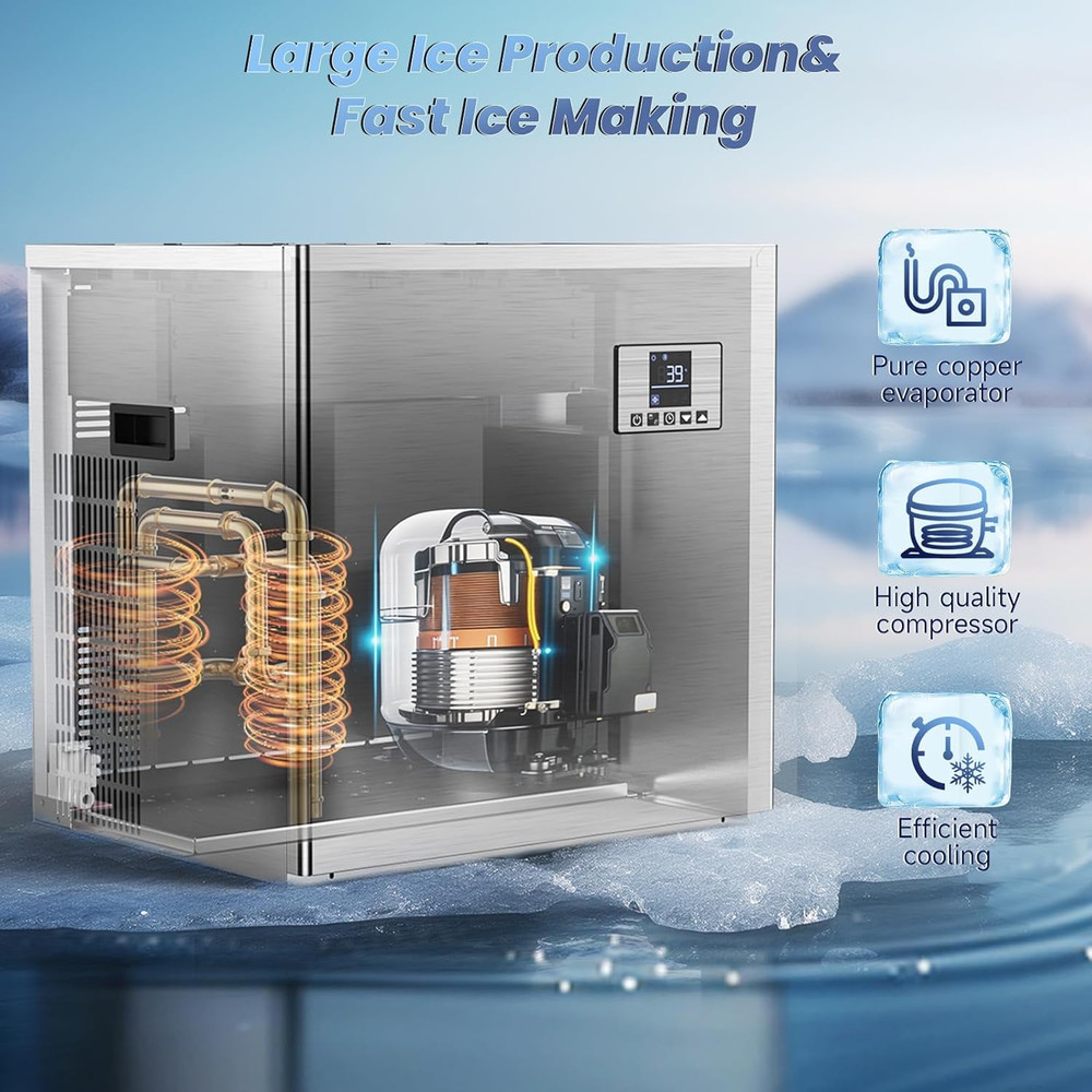 Commercial Ice Maker Machine Large Storage Bin, Auto Self-Cleaning, Perfect for Home, Bar & Business