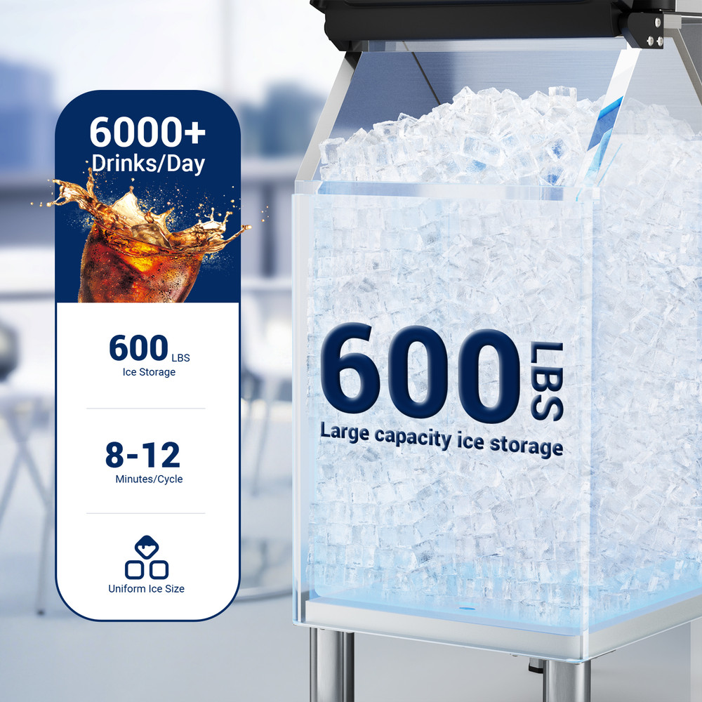 Commercial Ice Maker Machine Large Storage Bin, Auto Self-Cleaning, Perfect for Home, Bar & Business