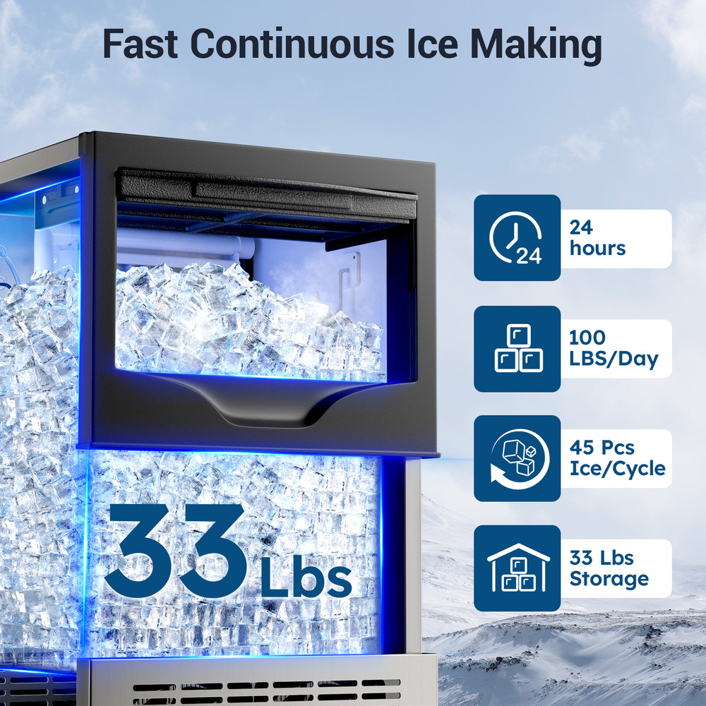 Commercial Ice Maker Machine Large Storage Bin, Auto Self-Cleaning, Perfect for Home, Bar & Business