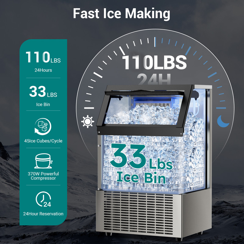 Commercial Ice Maker Machine Large Storage Bin, Auto Self-Cleaning, Perfect for Home, Bar & Business
