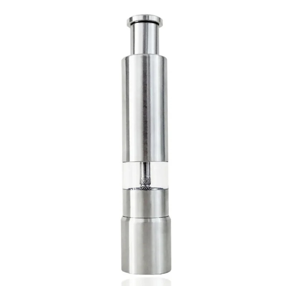 Manual Pepper Mill Salt Shaker, Novelty Thumb Push Grinder, Portable Stainless Steel Spice Mill for Barbecue and Kitchen