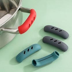 heat insulated silicone pan handle cover 2pcs, kitchen assist holder grip sleeve for hot cookware and frying pans