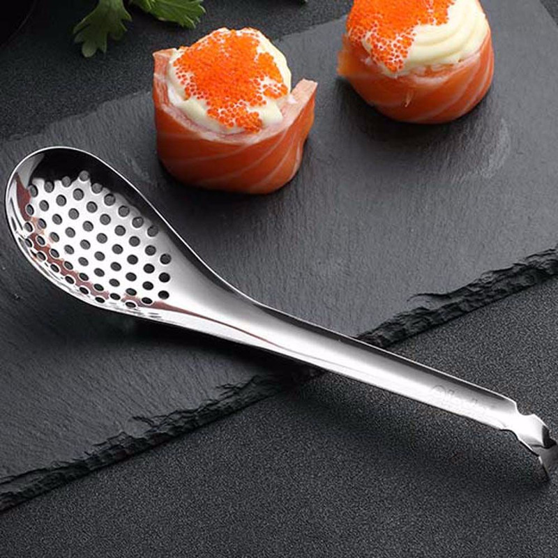 Creative Stainless Steel Strainer Cooking Utensil, Slotted Spoon Colander, Kitchen Gadget for Caviar or Draining