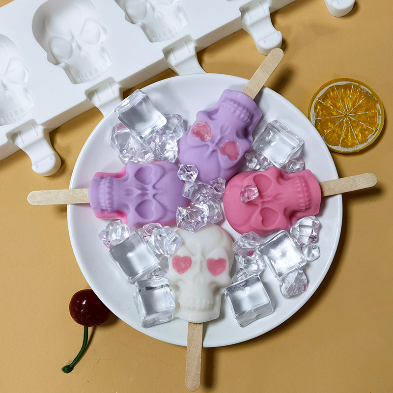 Silicone 6 Skulls Ice Cream Mold for Homemade Popsicles, Kitchen Supplies Ice Maker, Chocolate Candy Tray