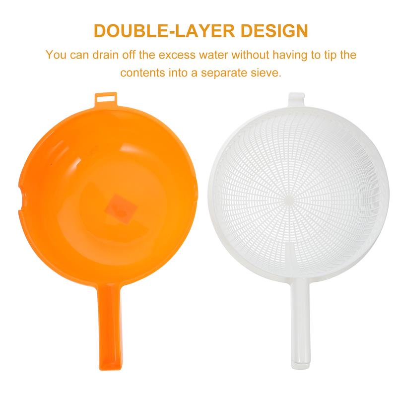 Fruit Vegetable Strainer Basket Kitchen, Double Layer Drainage Colander Bowl, Handled Pasta Strainer Vegetable Wash Bowl