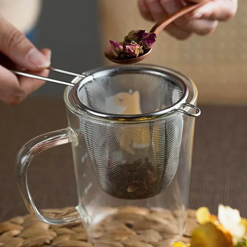 Reusable Tea Infuser With Handle Stainless Steel Coffee Strainer, Tea Leaf Filter, Kitchen Gadget for Teapot or Mug