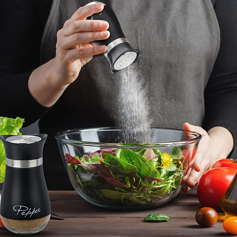 Glass Seasoning Shaker Bottles, Spice Storage Jars, BBQ Condiment Jar Salt Pepper Boxes for Kitchen Tools Organizer