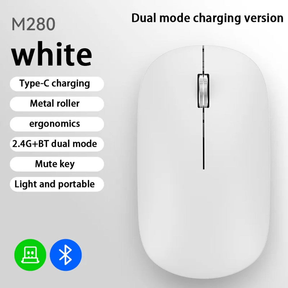 DPI Adjustable Wireless Bluetooth Mouse Dual Mode, 2.4G Type-C Rechargeable, Silent Ergonomic Portable Mouse