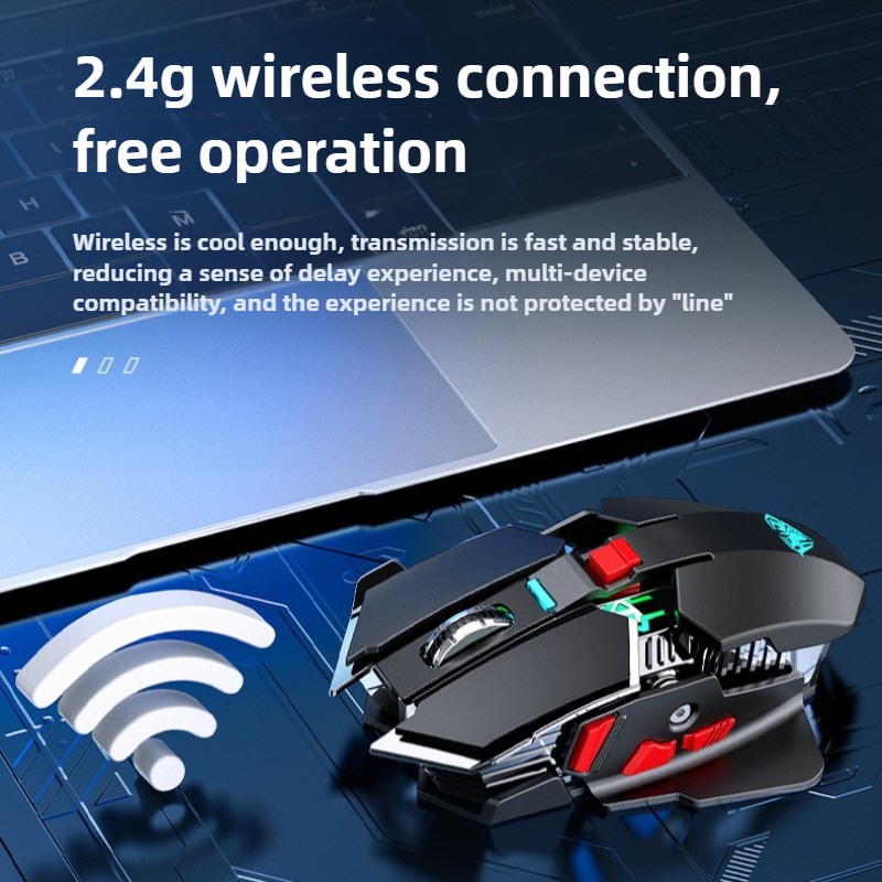 Wireless 2.4G Gaming Mouse RGB, Silent Rechargeable Mechanical E-sports Mouse for Computer, Laptop Use