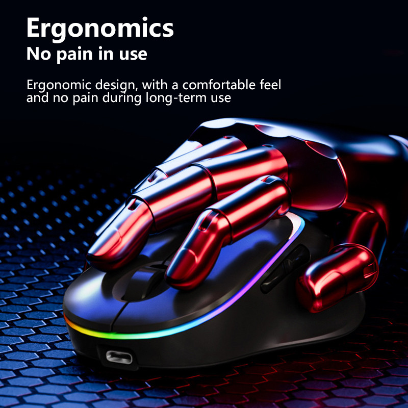 Light Emitting Wireless Bluetooth Mouse Rechargeable, Type C Interface, Dual Side Use, 3 Channel Switching Mode