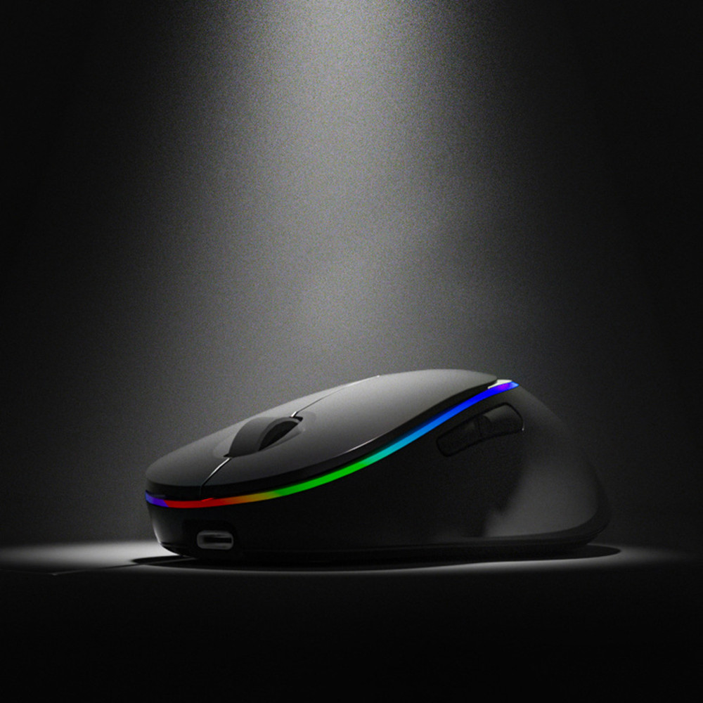 Light Emitting Wireless Bluetooth Mouse Rechargeable, Type C Interface, Dual Side Use, 3 Channel Switching Mode