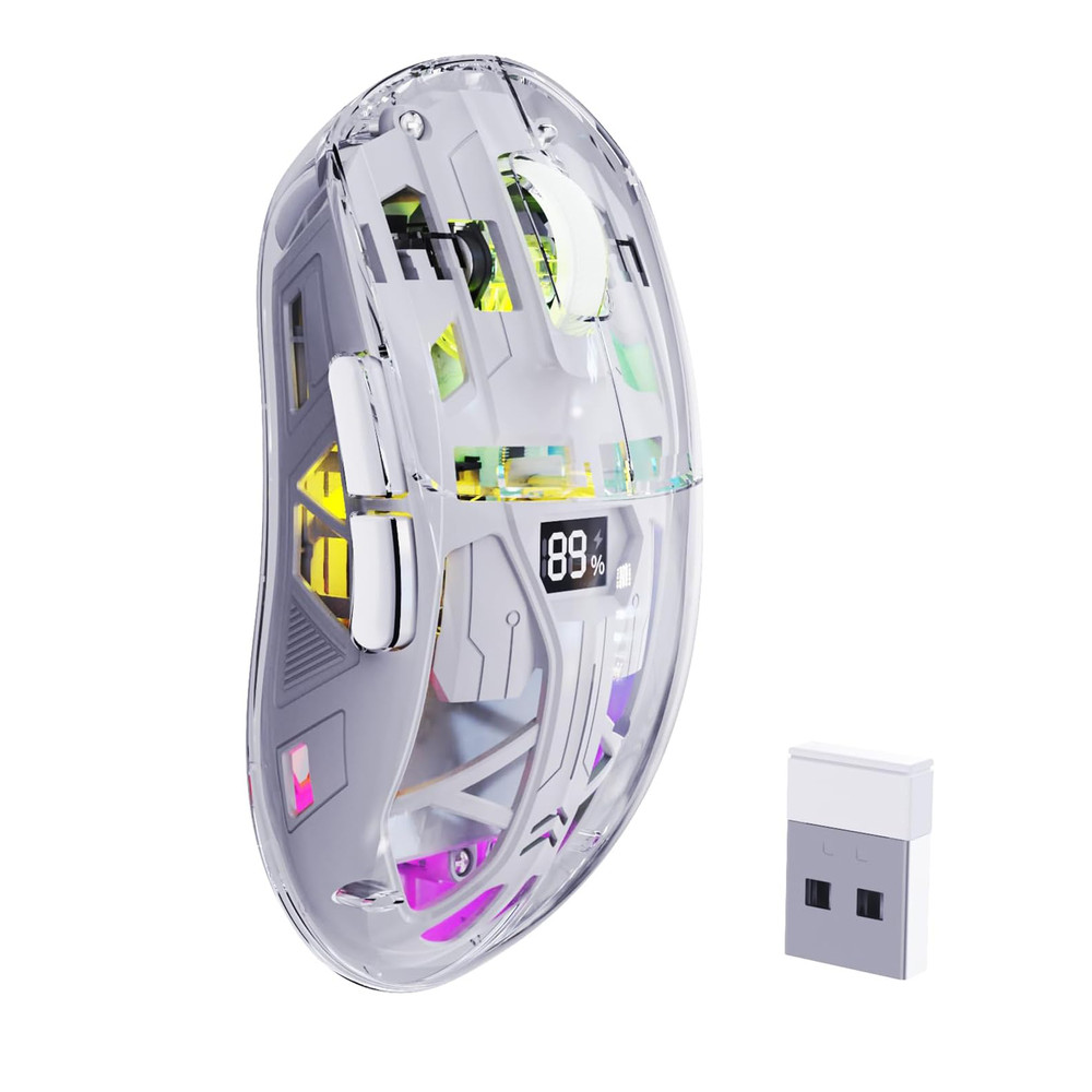 A2 Transparent RGB Wireless Gaming Mouse, BT , 2.4G, Digital Display, Rechargeable, PixArt Sensor, Adjustable DP