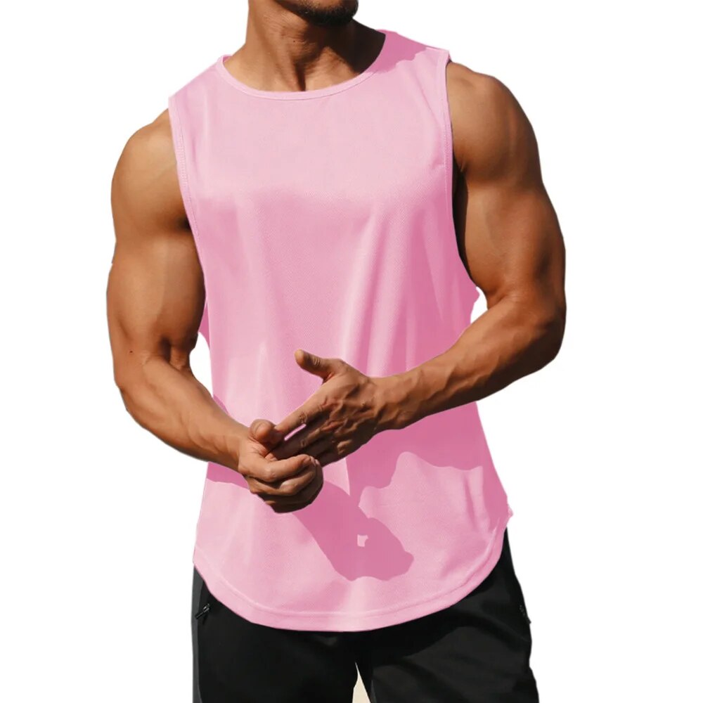 Summer Marathon Quick Dry Running Tank Top, Mens Sleeveless Loose Fit Basketball Training Vest