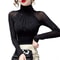 Korean fashion mesh top, high neck black bottoming t shirt, sexy casual lady blusa