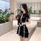 French Vintage Knitted Dress Ladylike Waist Cinching Mini Skirt Short Sleeve