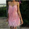 2025 Sexy Feather Sequins Tassel Mini Dress, Spaghetti Strap Evening Club Dress for Women Elegant Stitching