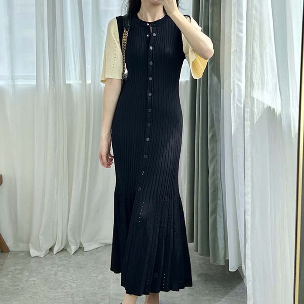 Summer Spring French Elegant Fragrance High-end Slimming Knitted Mermaid Dress, Hollow Fish Tail Knit Slimming Dress