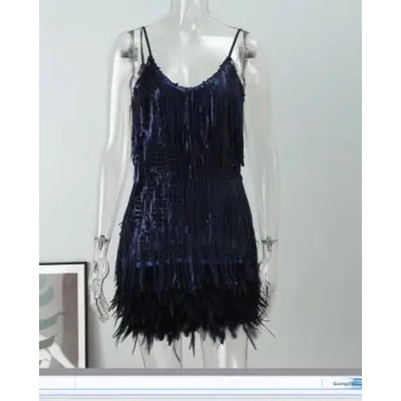 Summer Colorful Feather Patchwork Sleeveless Dress, Fashionable Sequins Framed Amazon Direct Sales Women