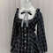 Harajuku Sweet Bow Black Plaid Dresses, Kawaii Lolita Dress for Women, Slim Fit Autumn Long Sleeve