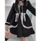 Harajuku Sweet Bow Black Plaid Dresses, Kawaii Lolita Dress for Women, Slim Fit Autumn Long Sleeve