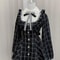 Harajuku Sweet Bow Black Plaid Dresses, Kawaii Lolita Dress for Women, Slim Fit Autumn Long Sleeve