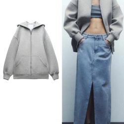 zaba womens oversized fashion jacket, versatile casual hooded zip top, street basic sweatshirt