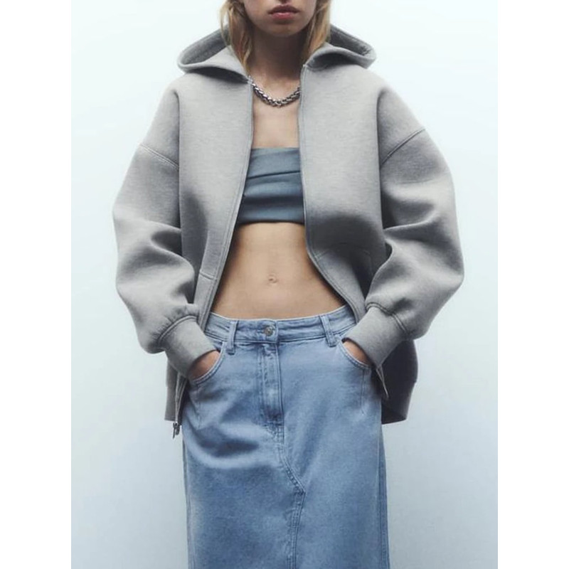 ZABA Womens Oversized Fashion Jacket, Versatile Casual Hooded Zip Top, Street Basic Sweatshirt