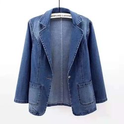 spring autumn denim jacket women, slimming cardigan outer wear, solid color trendy silhouette top