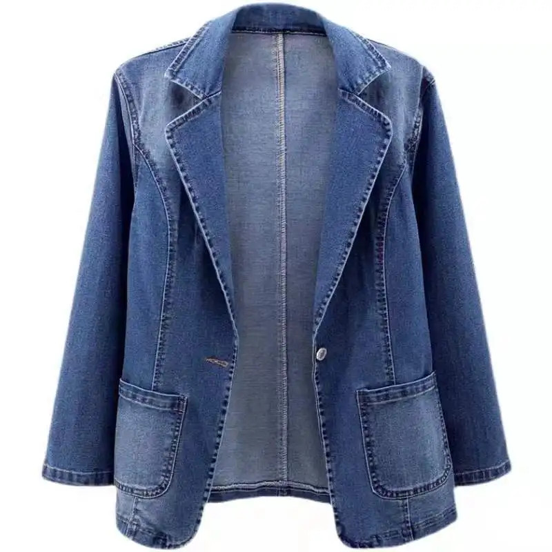 Spring Autumn Denim Jacket Women, Slimming Cardigan Outer Wear, Solid Color Trendy Silhouette Top