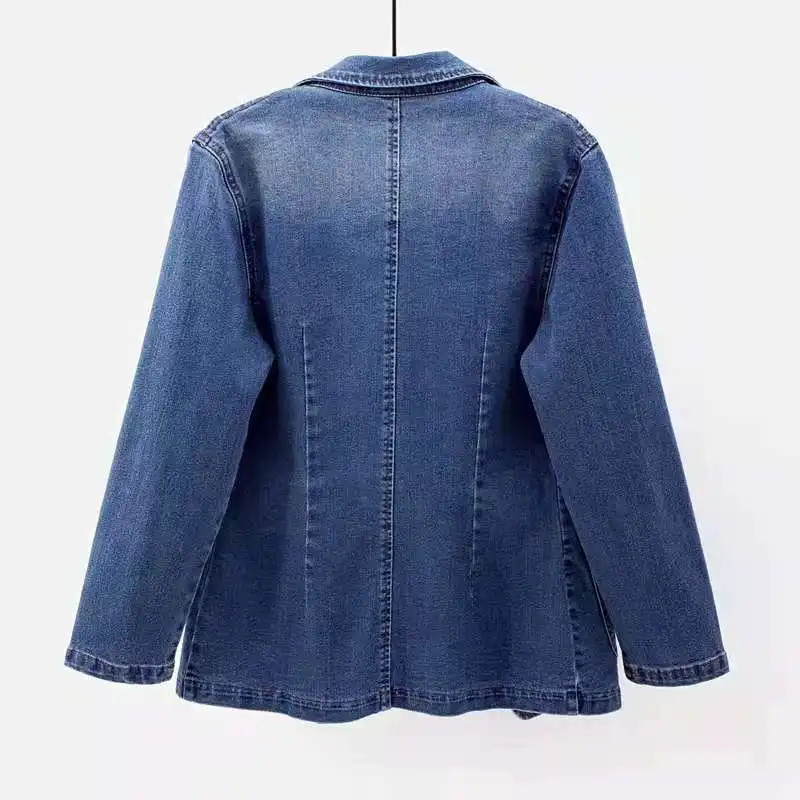 Spring Autumn Denim Jacket Women, Slimming Cardigan Outer Wear, Solid Color Trendy Silhouette Top