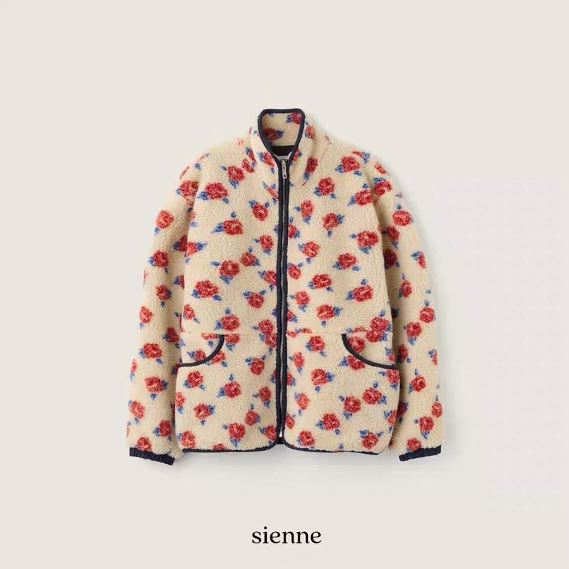 Sienne Face Rose Print Color Block Oversized Puffer Jacket Winter 2024 Commute Long Sleeve Zipper Closure