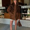 Women Dark Brown Suede Long Sleeve Coat Single Breasted Pocket Autumn Highstreet Outerwear Lady 2025