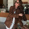 Women Dark Brown Suede Long Sleeve Coat Single Breasted Pocket Autumn Highstreet Outerwear Lady 2025