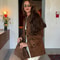 Women Dark Brown Suede Long Sleeve Coat Single Breasted Pocket Autumn Highstreet Outerwear Lady 2025