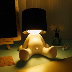 creative shy boy table lamp,naughty boy night light for bedside, desk decor, children's room with soft warm light