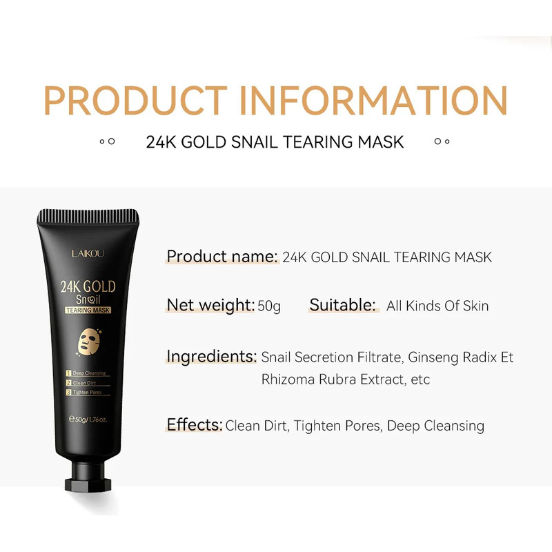 24K Gold Peeling Face Mask Blackhead Removal Facial Tear Off Mask Snail Secretion Filtrate Skin Car 4