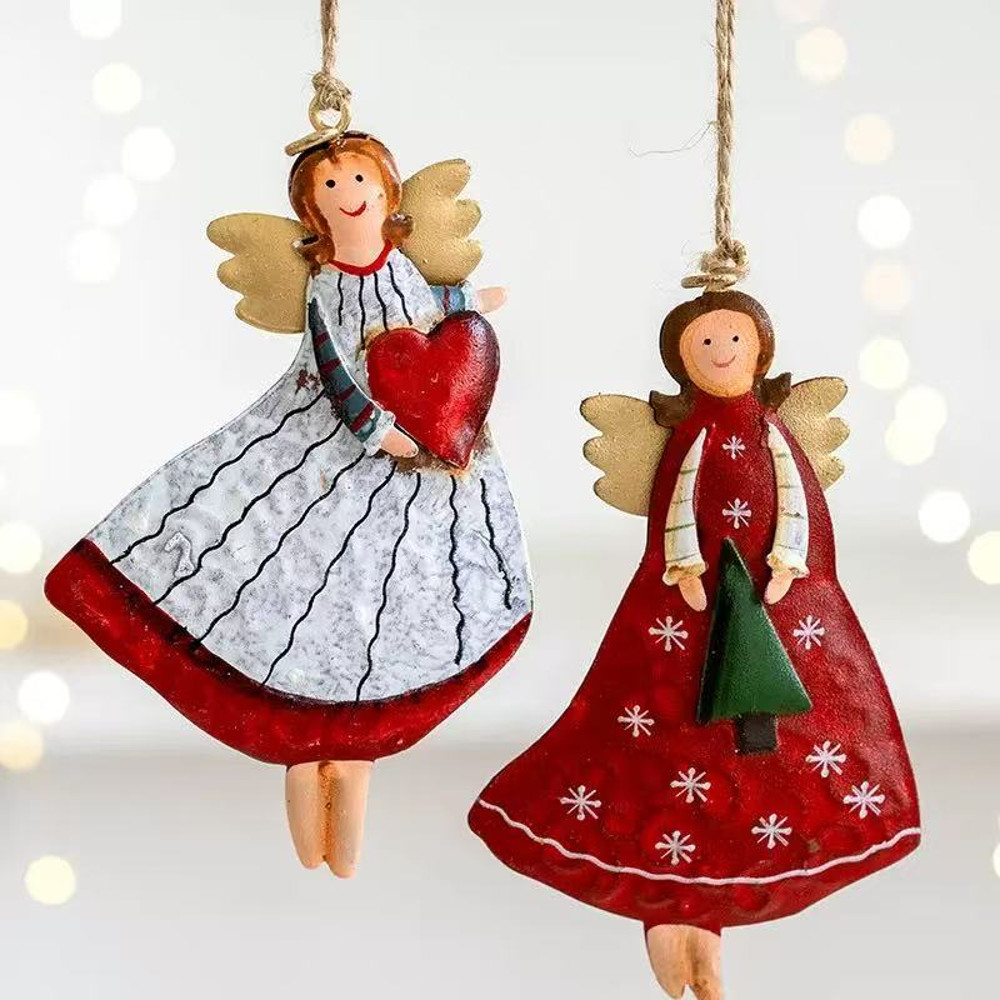 Vintage Angel Hanging Decor Fantasy Wooden Charismes Tree Hanging Ornament Navidad Decor for Home New Year Gift