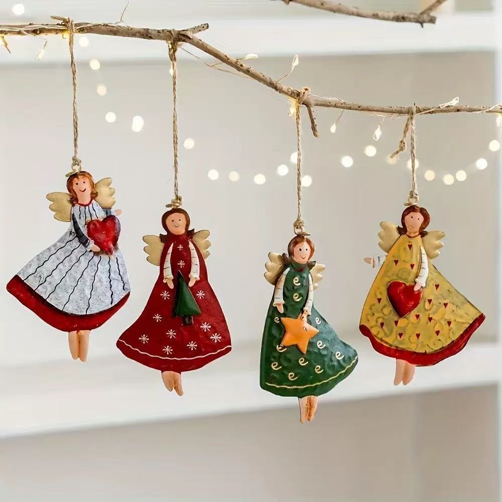 Vintage Angel Hanging Decor Fantasy Wooden Charismes Tree Hanging Ornament Navidad Decor for Home New Year Gift