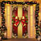 Autumn and Winter Christmas Banners, Red Gold Color Door Covers, New Years Decorations with Bows for Home Wall Party